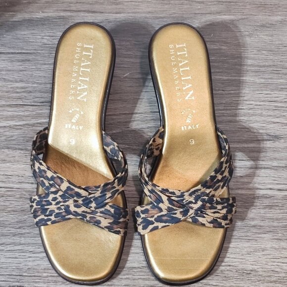 Italian Shoemaker Knot Twist Slides Leopard Print size 9 Slip On Sandals - Picture 4 of 12